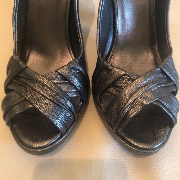 Cole Haan Tonya pewter-colored leather open-toe pumps sz 8 - Picture 7 of 16